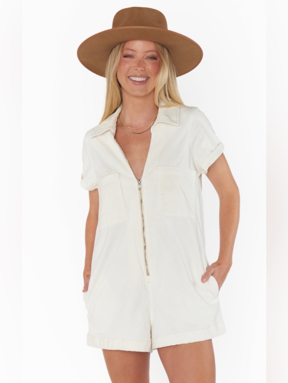 SHOW ME YOUR MUMU Range Zip Up Romper In Cream Corduroy - Picture 4 of 8